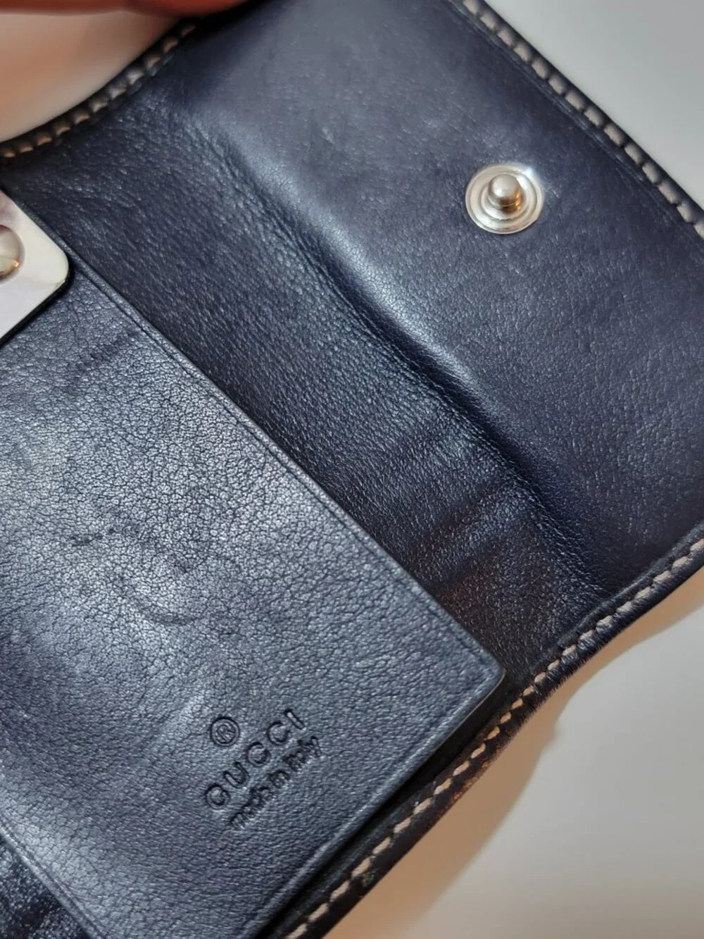 Gucci GG Monogram Coated Canvas 6 Key Holder Case Leather Blue Gray Authentic